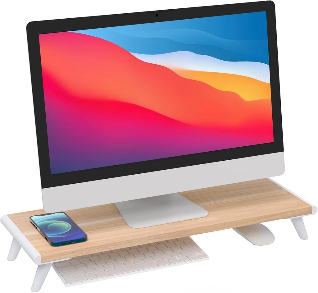 LOUKIN Monitor Monitor Desktop Computer PC Display Desk Wooden Monitor No Assembly Multifunctional Keyboard Suitable for and Tablet Width Ideal for