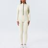 Womens High-Elastic Quick-Dry Ribbed Seamless Yoga Jumpsuit With Zipper Fit Sports Bodysuit
