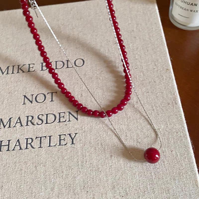 Ankola Red Beaded Necklace for Women - Niche Design, High-End Stacking Clavicle Chain, Fashionable White Beaded Accessories