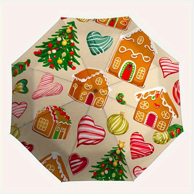 

1pc Gingerbread House Automatic Folding Umbrella, Portable & Foldable Design with 8 Ribs, Casual Outdoor Accessory Halloween and Christmas g