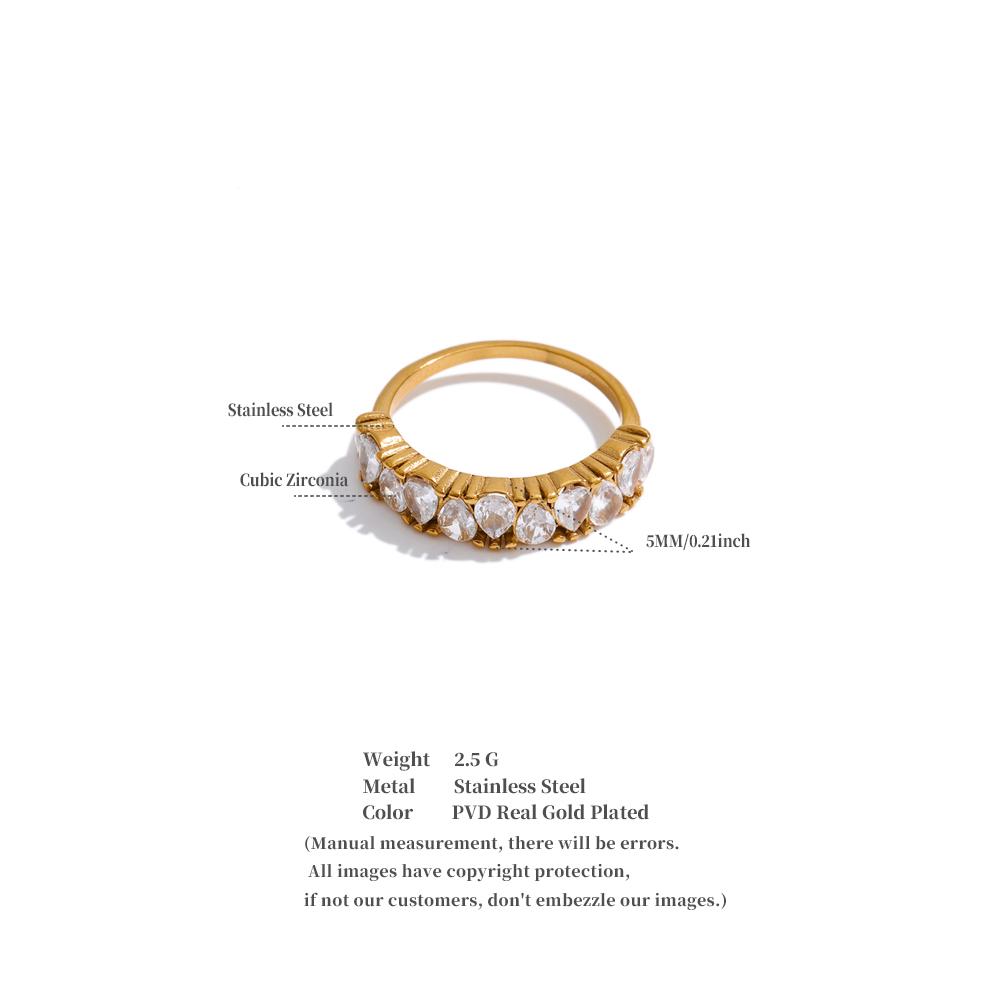 Yhpup Size 7 Stainless Steel Cubic Zirconia Gold Color Ring for Women Temperament Shiny Trending Fashion Charming Jewelry Gift