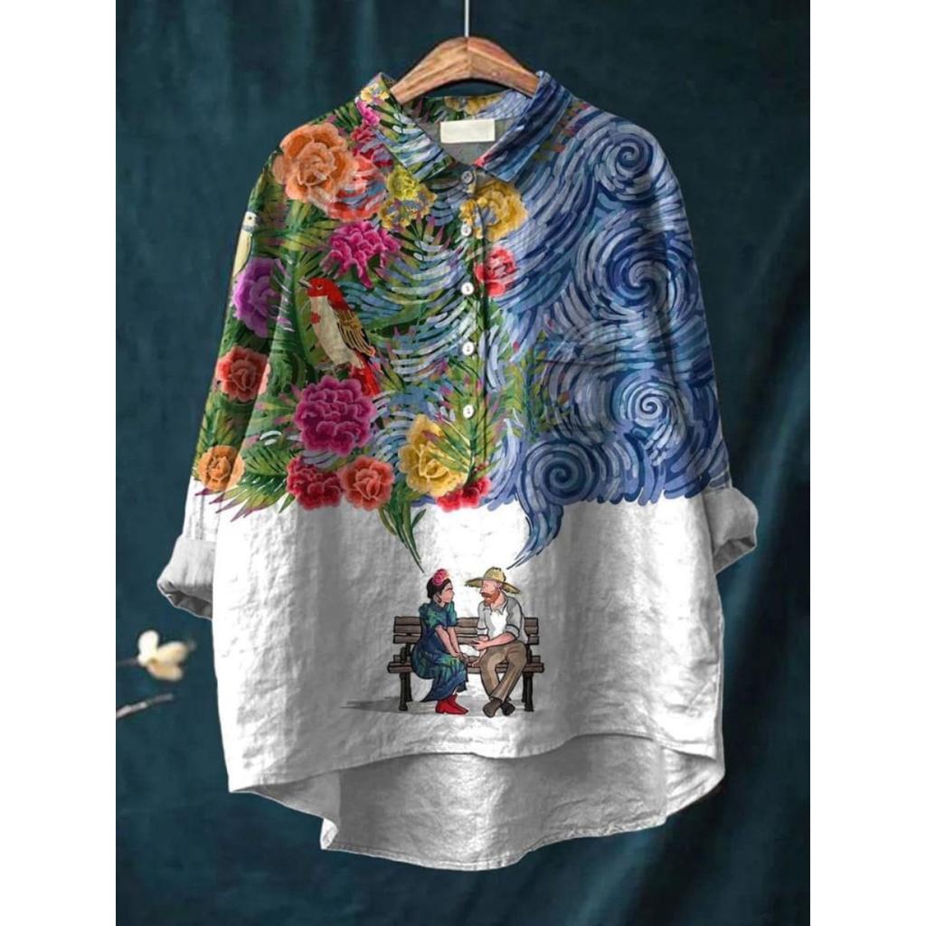 Dámská nová košile s potiskem a límcem Slunečnicový top