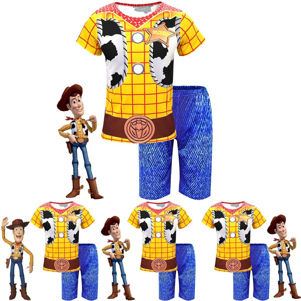 Adorable Toy Story 4 Kids Boys Woody Cosplay Short Sleeve T-shirt And Shorts Set