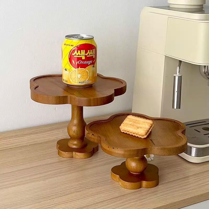 PGY Vintage Holzschale Dekoteller Hoher Fuß Dessert Kuchenteller Kerzenhalter Teekanne Serviertablett Display Japan Blume Speiseteller