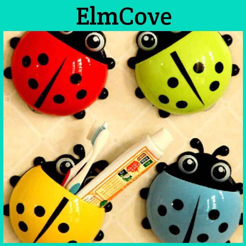 Adorable Ladybug Cartoon Toothbrush Holder With Charming Bathroom Wall Suction