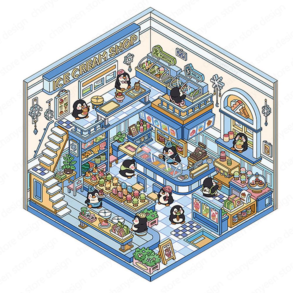 3D Landschaftsaufkleber Cartoon Miniatur-Szene Visuelles Stapeln Dreidimensionale Aufkleber Weihnachtsgeschenk für Kinder