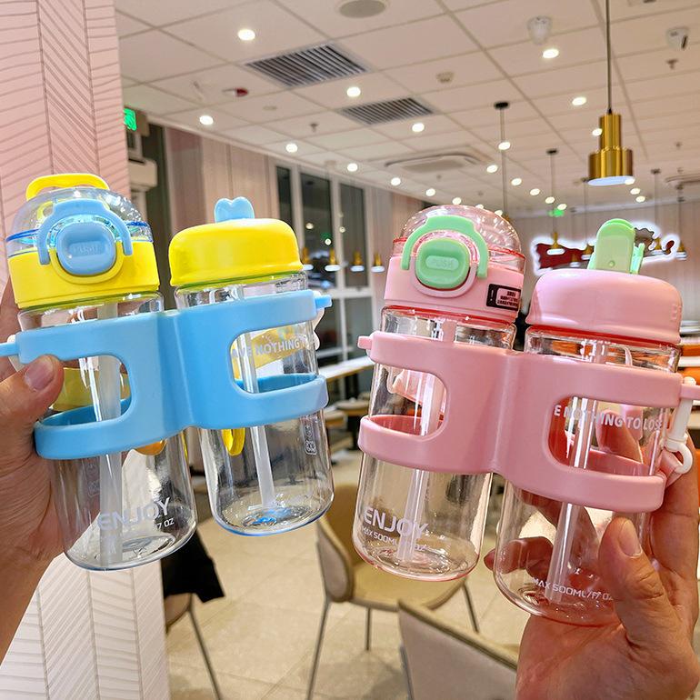 Water bottle: Dual drink, plastic cup, dual-compartment cup, cute straw cup, water cup, new cartoon portable children's water bottle