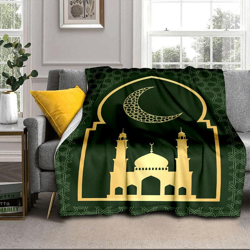 Golden Mosque Silhouette Blanket Flannel Blanket for bed, sofa, Camping, Hiking, Picnic Essentials, gift for family Fan gifts