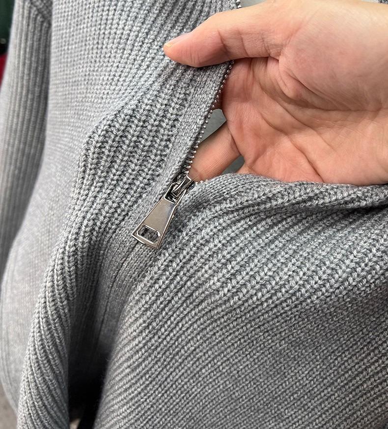 Men's Slim Fit Stand-Up Collar Zip-Up Cardigan - Versatile Solid Color Knitwear for Autumn and Winter