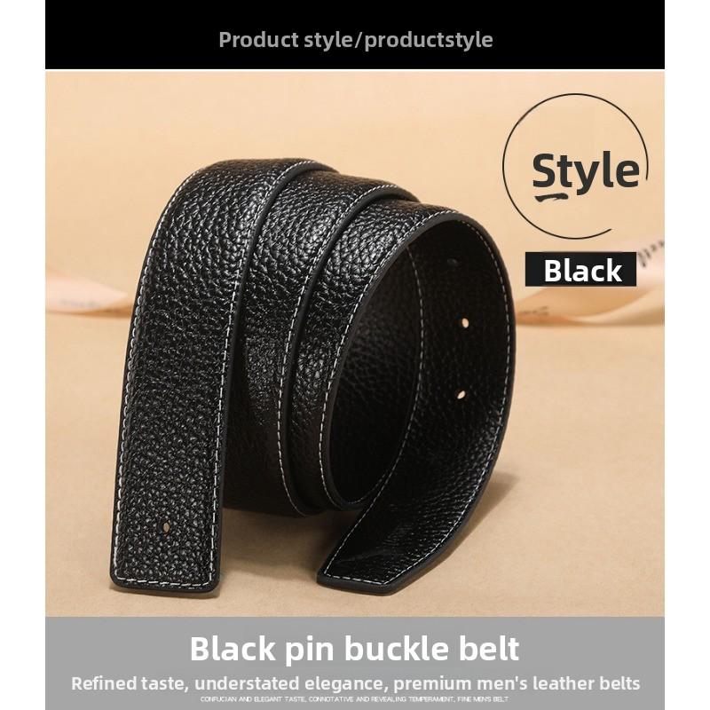 Headless Strap Men's Leather Lychee Pattern Belt, Smooth Buckle Buckle Spot
