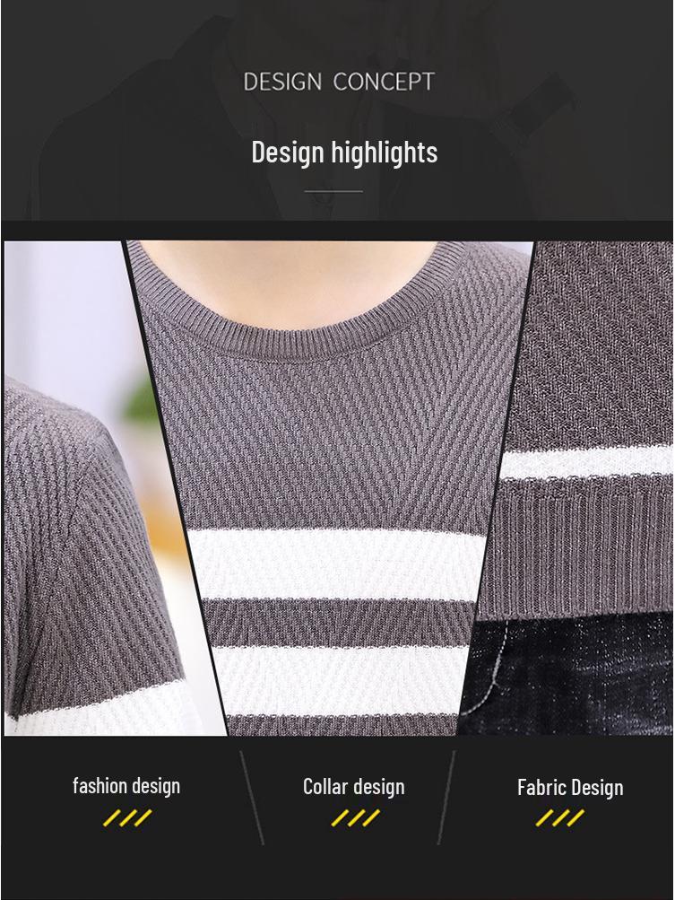 Autumn 2020 Men's Slim Fit Korean Style Round Neck Knitted Pullover Sweater - Fashionable Long Sleeve Base Shirt