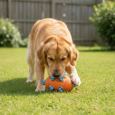 Dog Food Dispenser Football Toy for Pets Interactive Squeaky Chew Ball with Noise Maker and Sniffing Holes for Large Medium Dogs