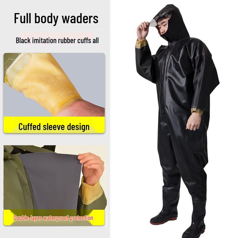 PVC Full Body Fishing Waders - Thickened One-Piece Wading Pants for Fishing and Lotus Root Digging