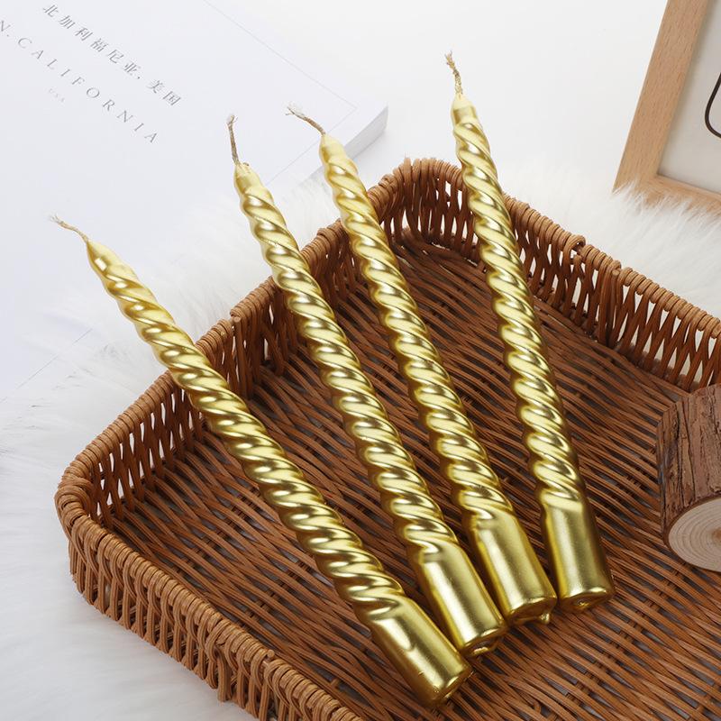 European Long Pole Colored Thread Candlestick Candle Home Romantic Candlelight Dinner Decoration Wedding Birthday Candle