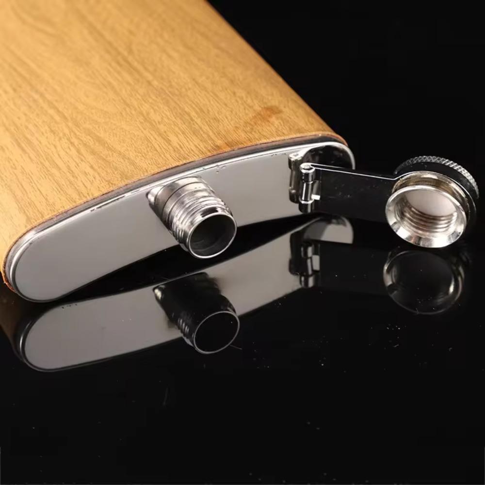 with Wine Cup and Funnel Wine Flagon Stainless Steel Wine Bottle Wood Grain Hip Flask Set  Outdoor