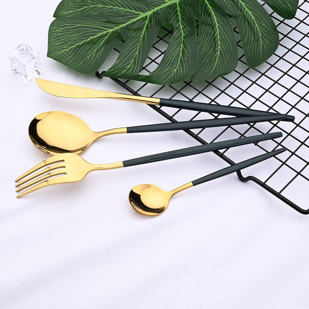 4 pz/set Oro Nero In Acciaio Inox Stoviglie Posate Da Tavola Coltello Colorato Forchetta Cucchiaino Posate Eco Friendly Per Il Partito