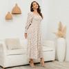 YYFS Women's Fashion Spring Fall Flower Pattern Print Long Sleeve Square Collar Loose Waistline Casual Dresses