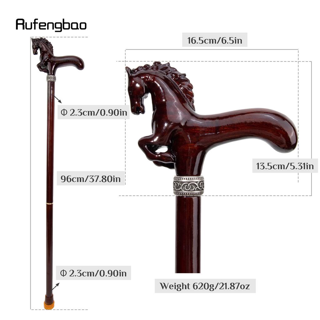 Baston de mers din lemn cu cal maro, baston decorativ pentru cosplay, Halloween, macetă din lemn, cârjă, baghetă, crosieră, 96 cm