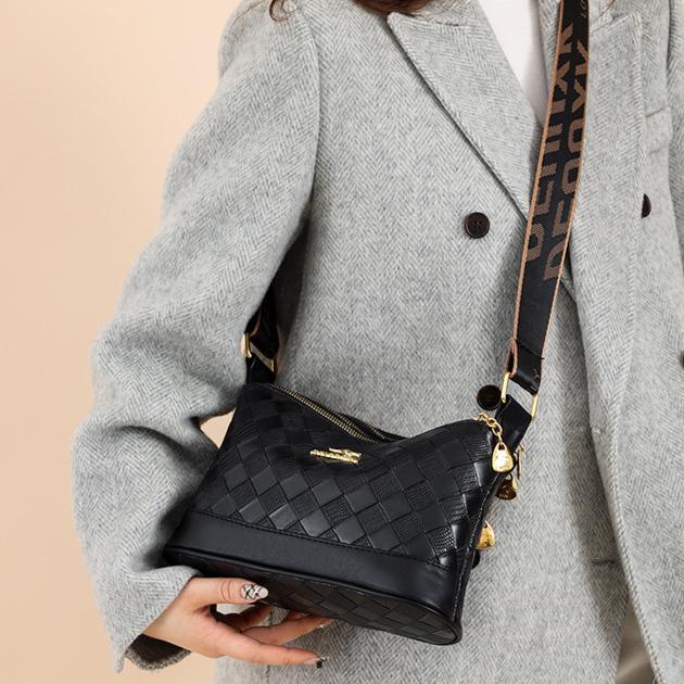 Fashionable Diamond Grid Soft Leather Crossbody Bag, Women's New Style Retro Simple Multi-layer Large Capacity Shoulder Bag, Mother Bag