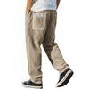 Mens Relaxed Fit Straight Leg Corduroy Pants With Embroidery Detail Casual Trousers 2026