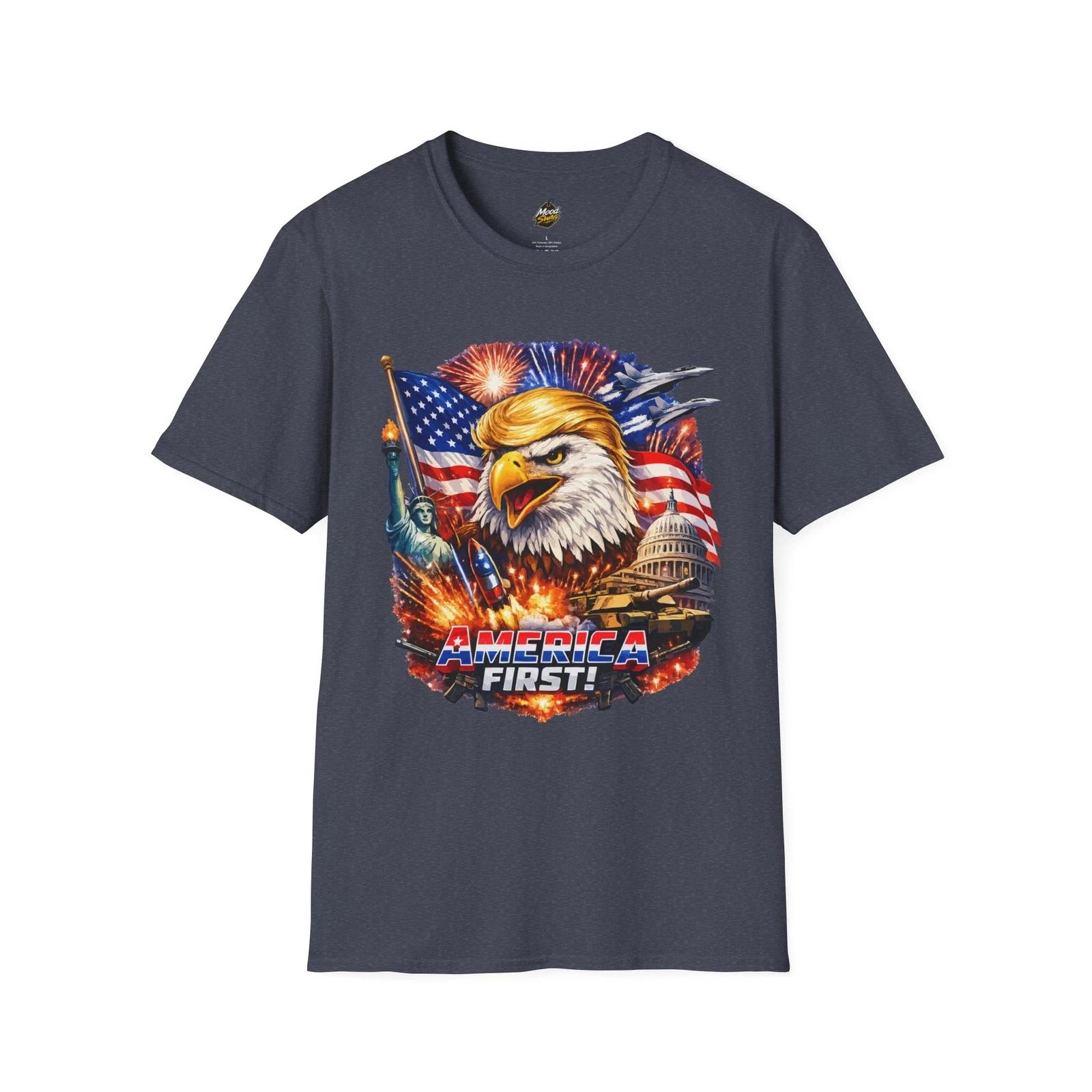 America First Eagle Shirt | Patriotic USA Trump Graphic Tee T-Shirt L