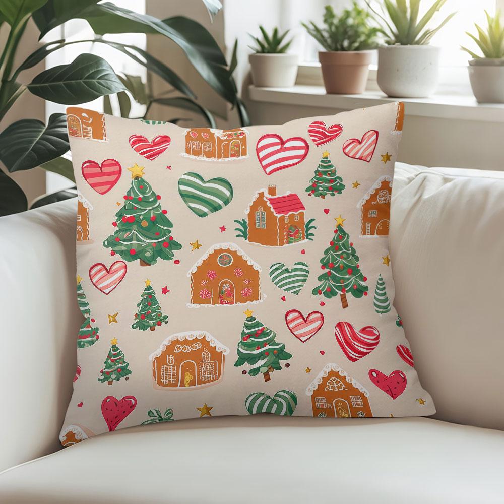 Christmas Gingerbread Pattern square Jacquard Pillow Cover for Sofa Office Waist Cushion Cover Home Decorative Pillowcase