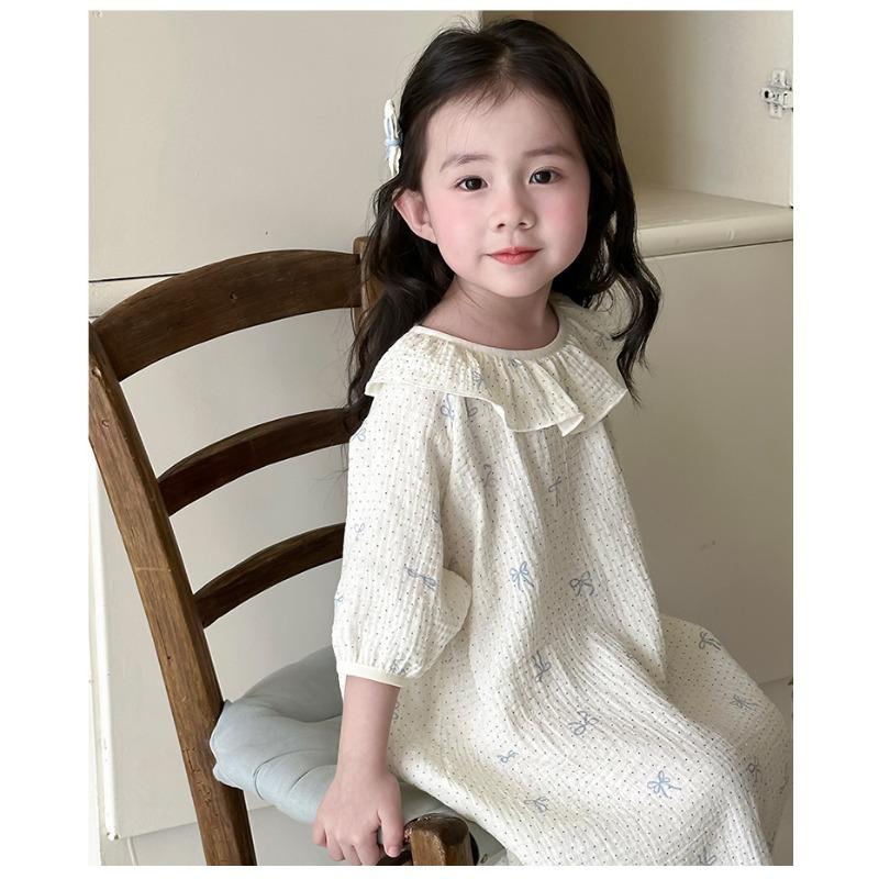 Girls Princess Style Thin 100 Percent Cotton Nightdress Kids Summer Sleepwear Home Clothing