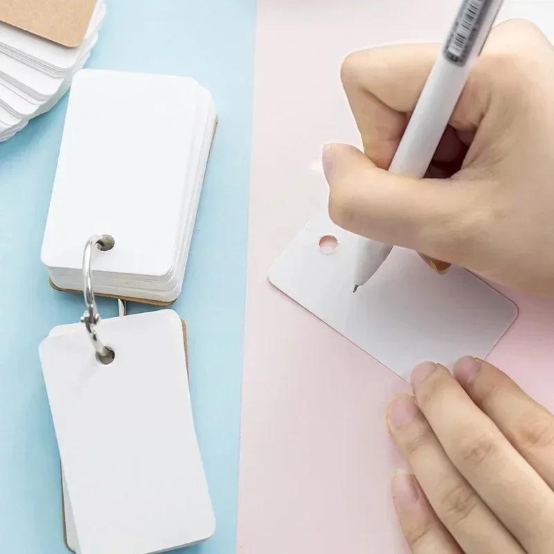 1PC 100Sheets Blank Flash Cards With Rings Study Note Memo Pad Kraft Paper With Binder Ring For Office School Student Supplies