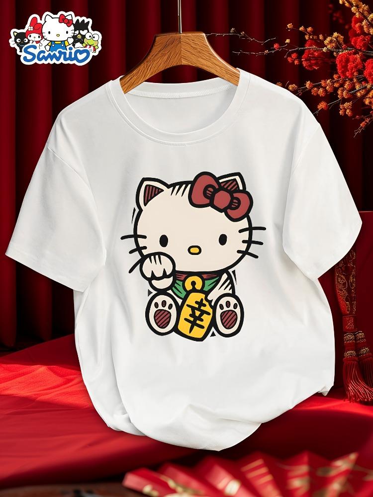 

Sanrio Lady Elegant Short SleeveHolding Chinese Knot with Lucky Words Chinese Spring Festival New Year Gift Series Cartoon Print S