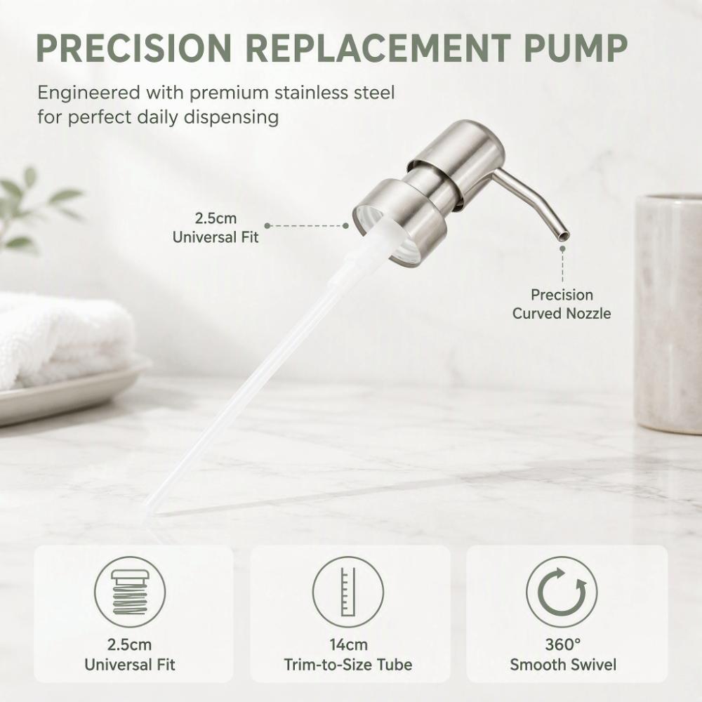 Rust Proof Pump Replacement Head Stainless Steel Soap Dispenser Pump Bathroom Kitchen Use