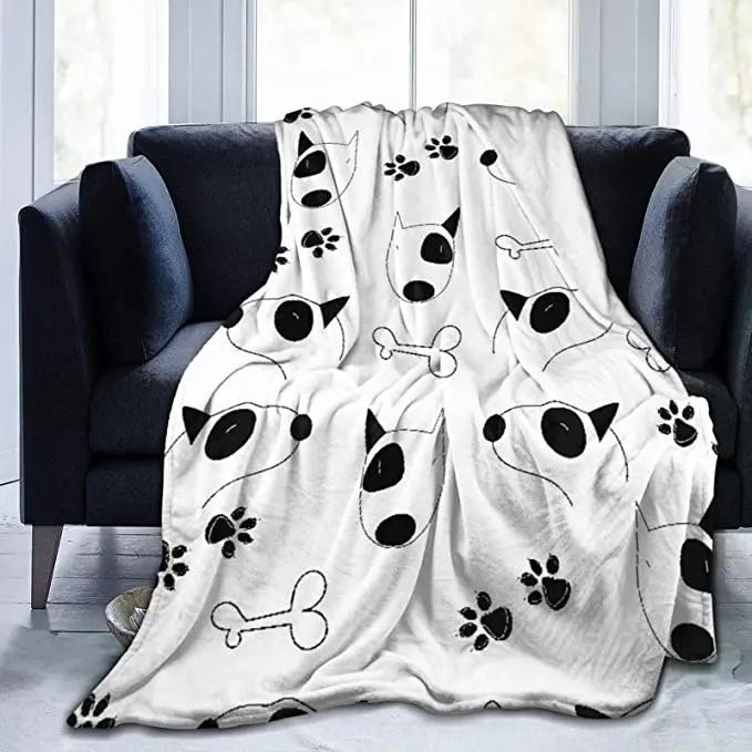 Soft Warm Flannel Fleece Throw Blanket for Bedroom Living Rooms Sofa Couch Funny Bull Terrie Print Large Size Bed Blankets