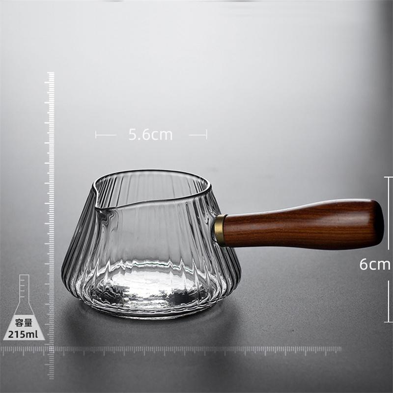 Japanese Side Wooden Handle High Borosilicate Stripe Glass Tea Dispenser Fair Cup Chahai Kung Fu Tea Ceremony Tea Set