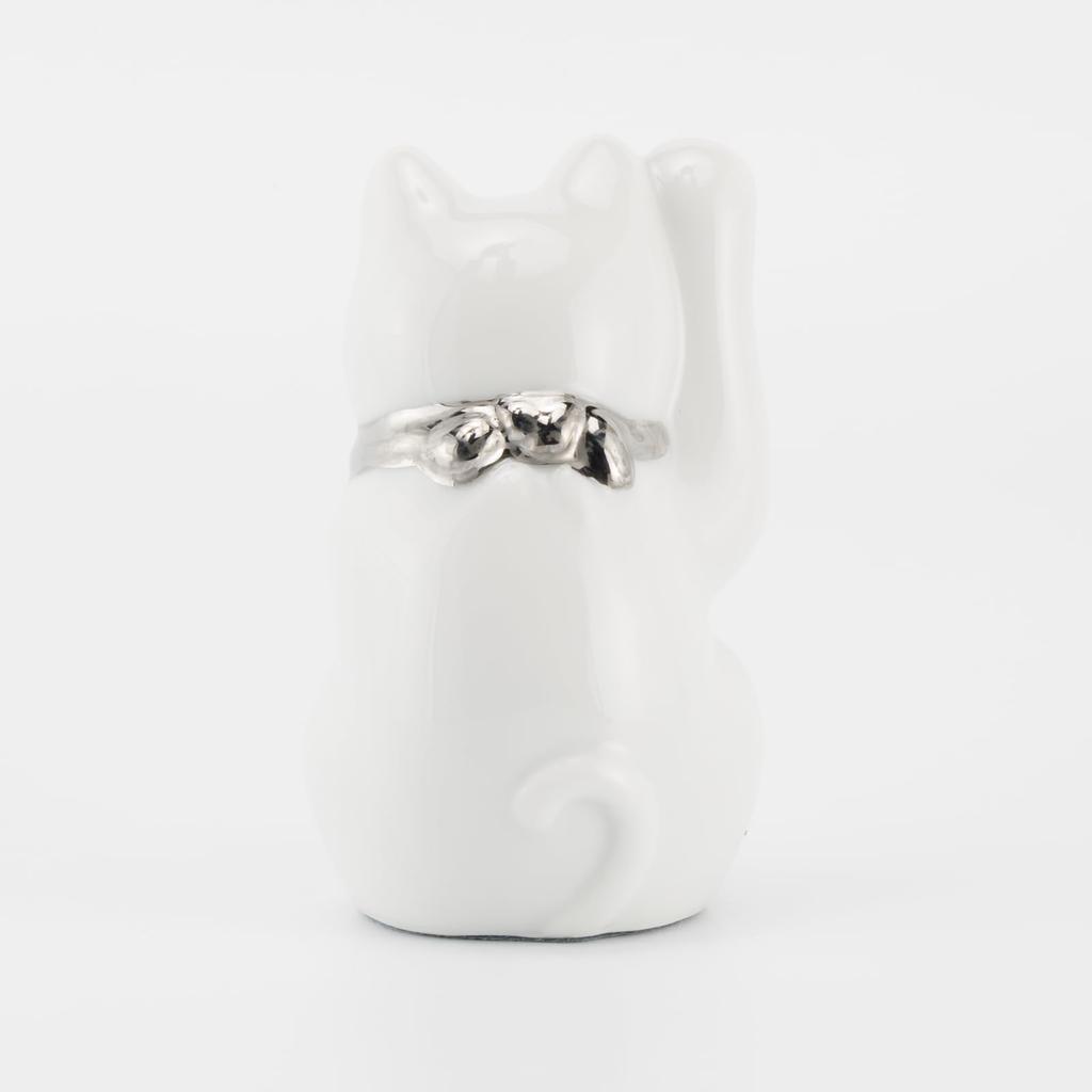 Seto ware right platinum approximately 5cm diameter x 9cm mini good luck made in Maneki-neko (beckoning cat) figurine, white, paw, finish, height,