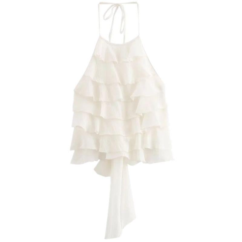 Fashion Wind 2024 Autumn New Women's Clothing Stylish Braces In White Open Back Hanging Collar Tops 0881052