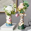 Zebra Giraffe Blowing Bubbles Creative Art Vase Artificial Flower Vase Dried Flower Vase Living Room Table Art Home Decor
