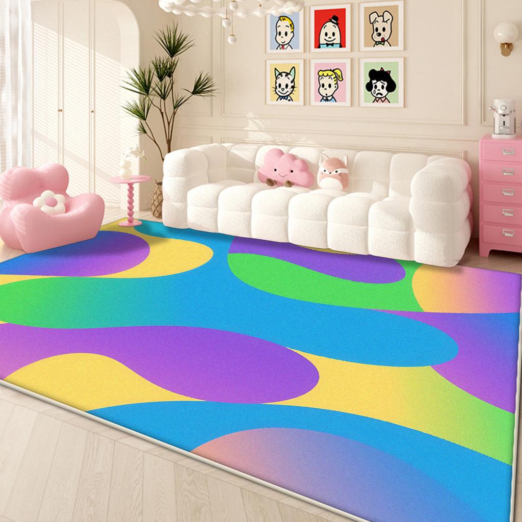 Moderner farbiger Teppich für Wohnzimmer Niedliche Dekoration Zuhause Sofa Waschbare große Teppiche Lounge Schlafzimmer Plüsch-Bodenmatte Einfache Reinigung