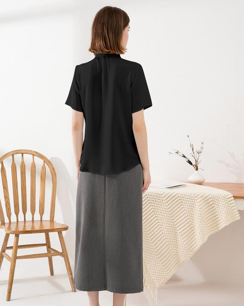 Bowtie Short Chiffon Ribbon Office Large M [SPRING SEAON] Shirt, Sleeve, Blouse, Top, Spring, Summer, Suit, Innerwear, Casual, Stylish, Size, Elegant,