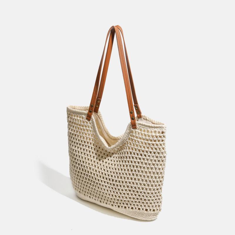 Large Capacity Woven Tote Bag Women Stylish Shoulder Beach Vacation Daily Commute Casual Outings