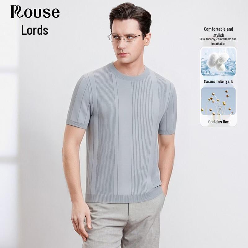 Luoz Men s Lyocell Silk Linen Blend Round Neck Knit T-Shirt 170