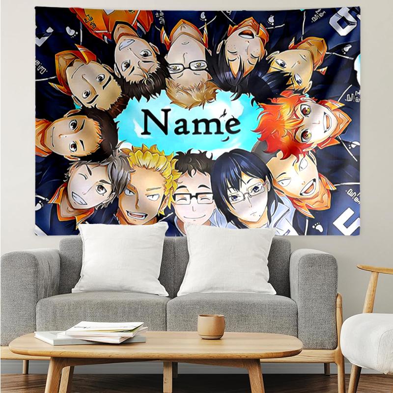 Custom Name Haikyu Print Tapestry, Backdrop, Easy Setup, Ideal for Bedroom, Office & Living Room, with Aesthetic Wall Hanging Decor.
