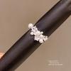 Geometric Zircon Pearl Ring For Women With Elegant Silver Finish For Fashion Daily Wear