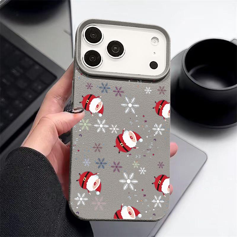 New Year Christmas Pattern Phone Case For iPhone 16e 17 Air 16 15 14 17 Pro Max 13 12 Pro 15 11 Shockproof Soft TPU Leather Texture Cover