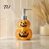 Ceramic Liquid Soap Container Halloween Ghost Dispenser, with Stainless Steel Pump, Pumpkin Refillable Countertop Dispenser Hand Container,
