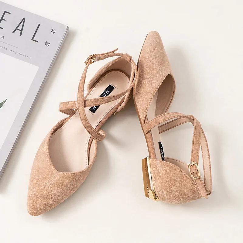 Dámské pruhované baleríny se špičatou špičkou boty Mary Jane dámské podzimní nové sandály s křížovým páskem dámské ploché podpatky ležérní boty plus size 43