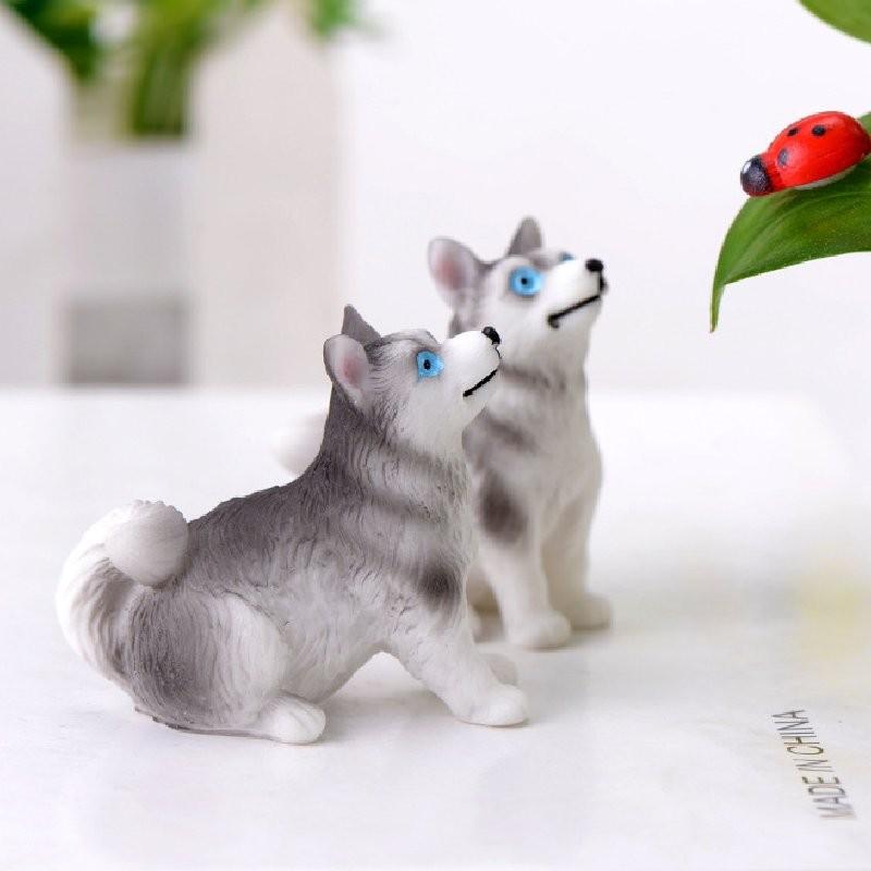 Charming Husky Puppy Resin Sculpture Cute Animal Decoration For Plant Terrarium