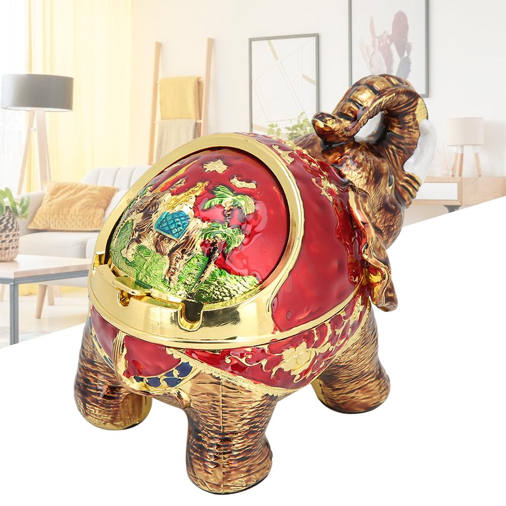 Zinc Alloy Innovative Spherical Vintage Elephant Ashtray with Cover Multifunctional Office HomeGold