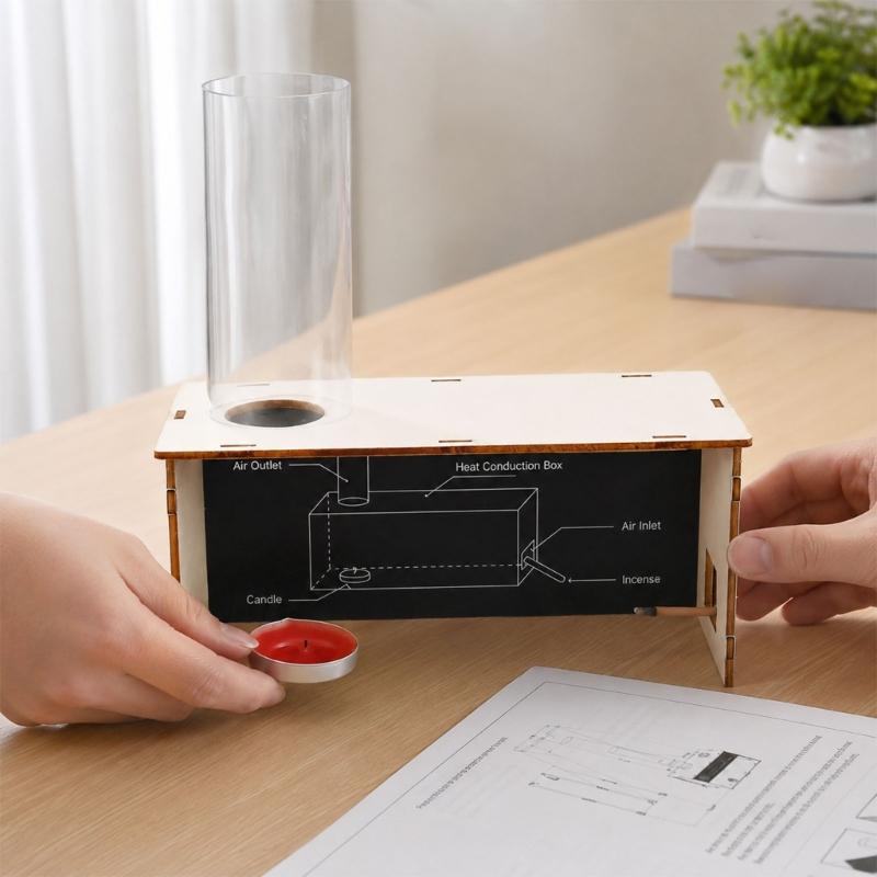 Wind Formation Demonstration Apparatus With Wooden Slotted Box and Clear Outlet Tube, Hands-On Airflow Science Activity for Classroom Learning