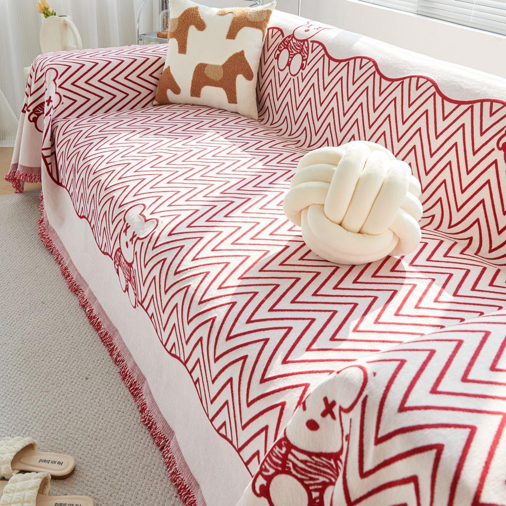 Modern and Simple Sofa Towel, New All-season Comfortable Chenille Anti-wrinkle Multi-purpose Striped Double-sided Sofa Cover Blanket