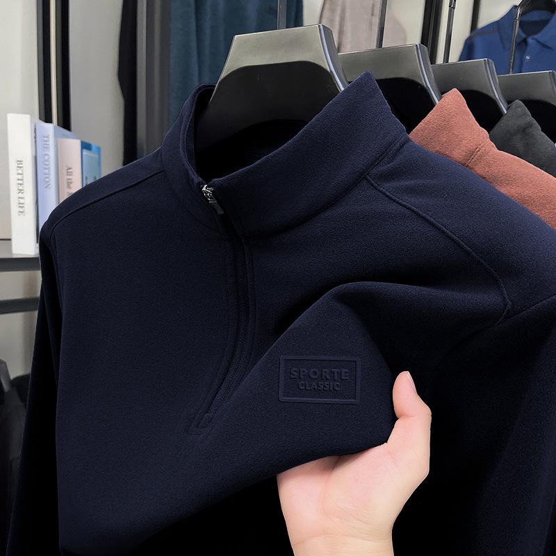

Men s Stand Collar Long Sleeve Polo Zipper Hoodie - Casual Spring/Autumn Base Layer Top XL