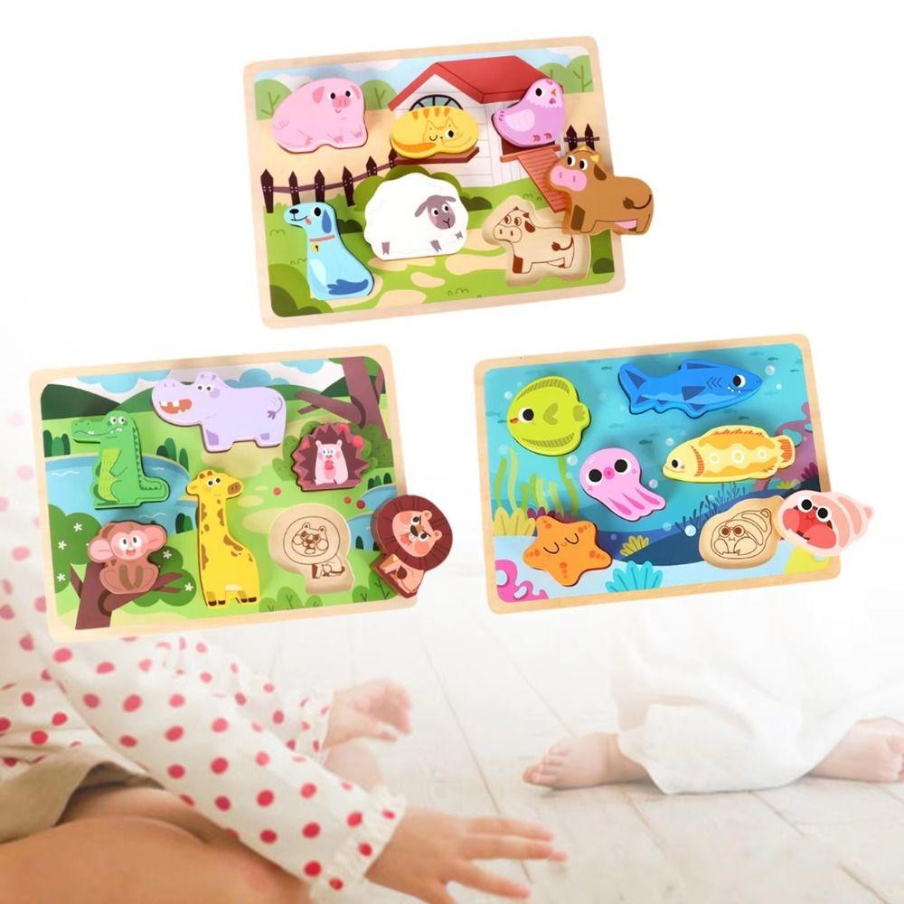 Puzzle Board Wooden Toys 3D Puzzles Pattern Cognitive Animal Jigsaw Toys  Kindergarten Kids